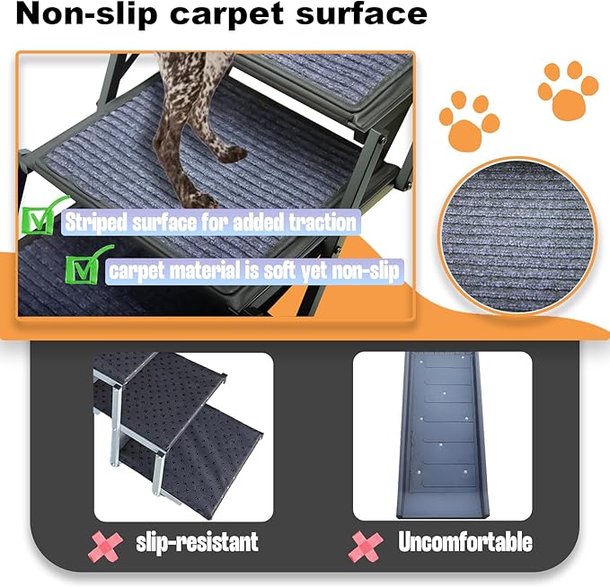 Extra Wide Dog Ramp for Car Truck and SUV Dog Stairs for Large Dogs Folding Pet Stairs with Non-Slip Rug Surface Supports Up to 280 lbs (Wide 6 Steps)