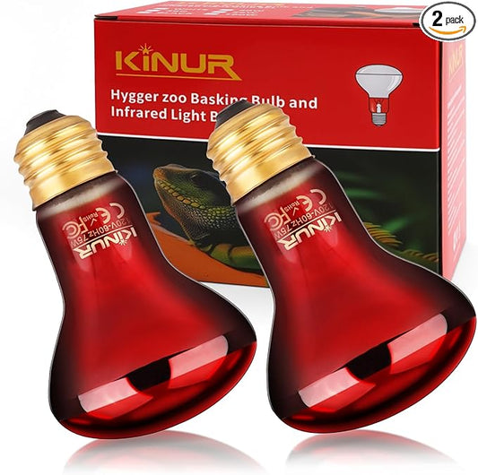 KINUR 75W Reptile Heat Lamp Bulb-Infrared Heat Emitter Red Heat Lamp for Reptile Amphibian, Infrared Basking Spot Light Bulb for Bearded Dragon,Turtle,Lizard,Snake,Gecko,Chick,Red,2 Pack