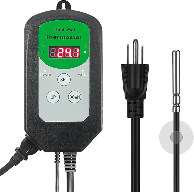 Digital Heat Mat Thermostat Temperature Controller (EMC Certified) for Seed Germination, Reptiles and Brewing Breeding Incubation Greenhouse, 42 °F to 108 °F/ 5 ℃ to 40 ℃, 1000W