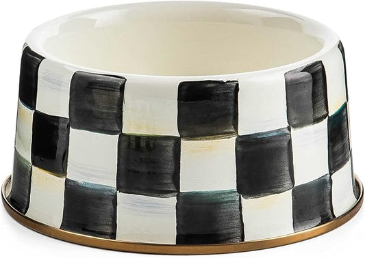 MACKENZIE-CHILDS Pet Bowl, Cute Cat and Dog Bowl for Food and Water, Black-and-White Courtly Check, Medium