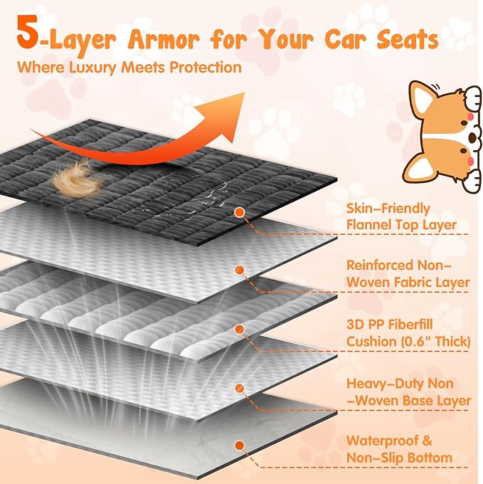 Backseat Pet Bed Mat, Plaid Dog Bed for Car Back Seat, Flannel Dog Covers for Loveseats, Non-Slip Travel Pet Mat, Custom Fit for Backseat Extenders and Seat Covers, 54"x24.8", Dark Grey