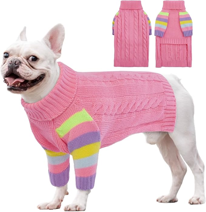 Dog Sweater Thick, Sweaters for Large Size Dogs Comfy, Stretchy Pullover Dog Sweater for Large Doggie, Christmas Dogs Sweaters Unisex, Warm Pet Knitwear Boston Terrier, Frenchie (Pink L)