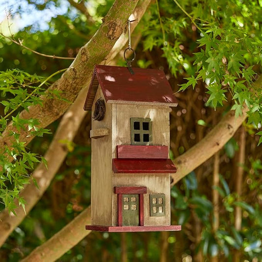 Glitzhome Birdhouses for Outdoors, Rustic 14.25" H Large Bird Houses for Outside, Distressed Painted Bird House Solid Wood Cottage Decorative Hanging Birdhouse for Outdoor Patio Garden,Washed Yellow