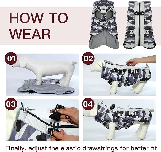 Dog Coat Winter Warm Dog Jackets for Large Dogs Reflective Snowsuit with Harness Fleece Dogs Snow Jacket Waterproof Pet Clothes for Cold Weather