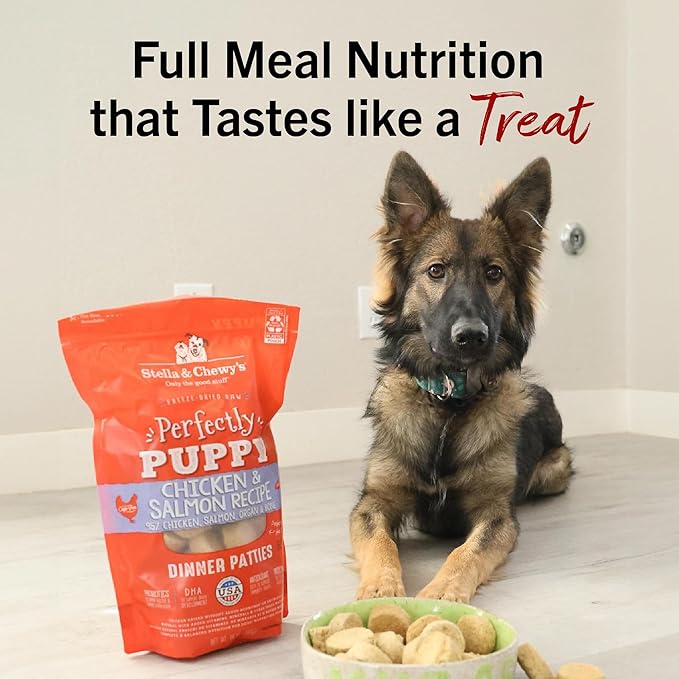 Stella & Chewy's Freeze Dried Raw Dinner Patties – Crafted for Puppies – Grain Free, Protein Rich Perfectly Puppy Chicken & Salmon Recipe – 5.5 oz Bag