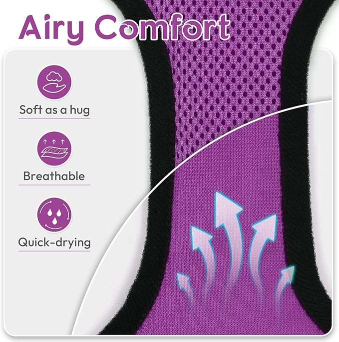 Dooradar Cat Harness and Leash Set, Escape Proof Safe Adjustable Kitten Vest Harnesses for Walking, Easy Control Soft Breathable Mesh Jacket with Reflective Strips for Cats, Purple, S