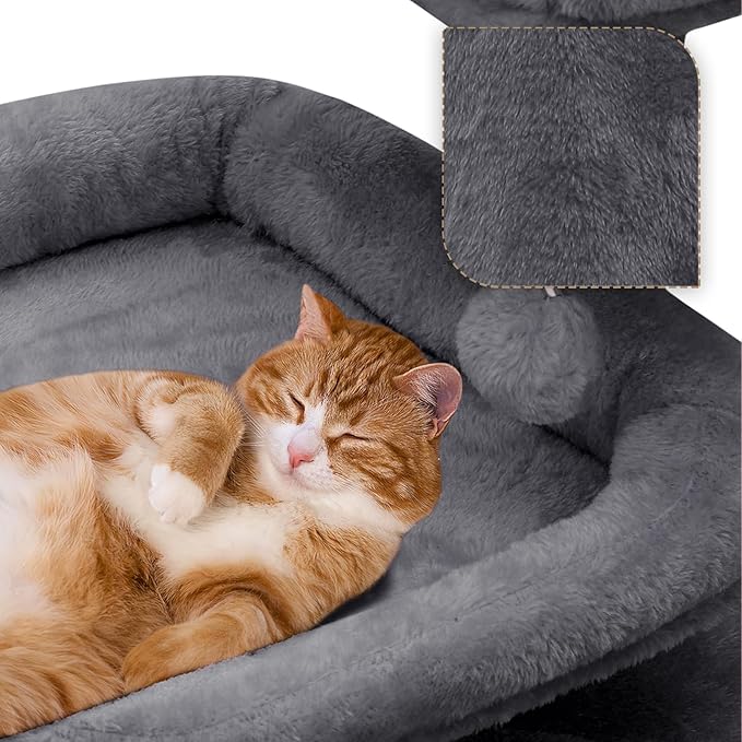 Athena Collection Cat Tree Tower, 58 Inch Tall Modern Cat Tree Claimbing Tower with Scratching Post 2 Condo 3 Hammocks Multi-Level Platform and Playing Ball for Indoor Large Adult, Dark Grey