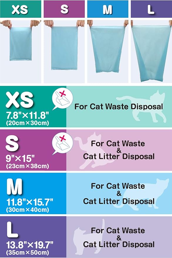 BOS Amazing Odor Sealing Cat Waste Bags - Durable and Unscented [Size: S, Color: light blue] (90 count, Pack of 1) (90 Bags)★May be too small to get a litter scoop inside!