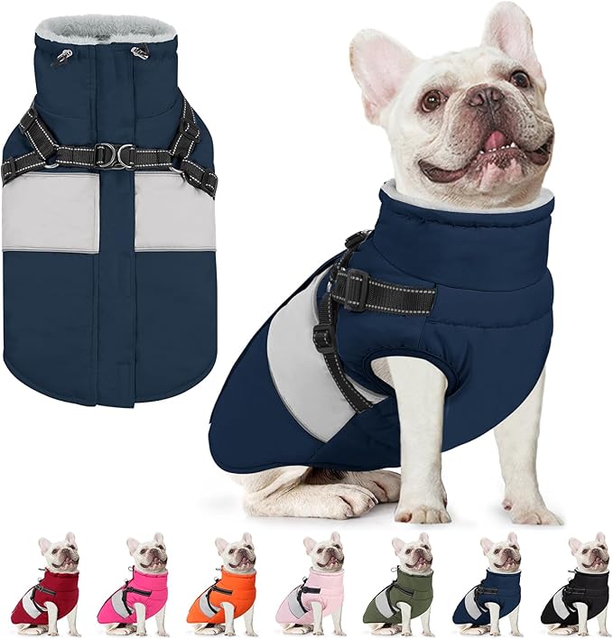 AOFITEE Dog Coat, Warm Dog Jacket with Harness Built in, Waterproof Coats for Small Dogs, Dogs Winter Coat Puffer Jacket with Zipper & Fleece Collar, Pet Snowsuit Sweater for Chihuahua Yorkshire, XS