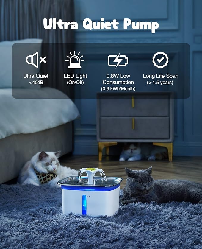 Veken Innovation Award Winner 95oz/2.8L Cat Water Fountain with Stainless Steel Lid, Automatic Pet Fountain Dog Water Dispenser with Replacement Filters for Cats, Dogs (Silver, Stainless Steel)