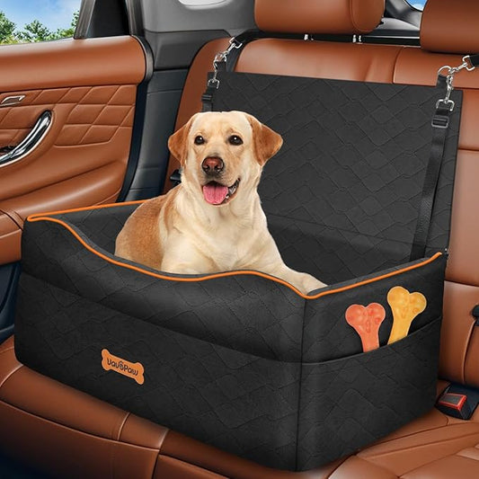 Medium Dog Car Seat, Dog Booster Seat Under 50Lbs or 2 Small Dogs Washable, Pet Car Seats with 2 Safety Leash, Dogs Sofa Bed Cushion Add Thick Sponge, Pet Cars Carrier for Travel, Black