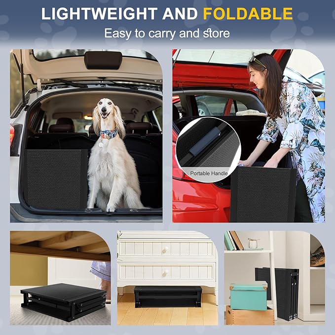 Dog Car Ramp for Large Dogs, Foldable Dog Steps Aluminum Dog Ramps, Dog Stairs with Nonslip Surface for High Beds, Trucks, Cars and SUV, Supports up to 240 lbs (67'' L x 17'' W)