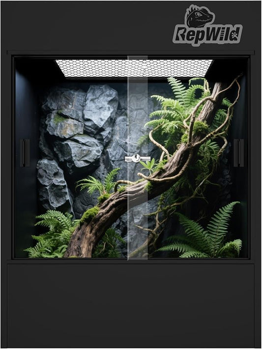 33 Gallon PVC Tall Reptile Tank/Terrarium, RepWild 18" x 18" x 24" Arboreal Reptile Habitat Enclosure with Sliding Door & Heavy-Duty Screen for Amphibians, Crested Gecko Lizard Chameleon
