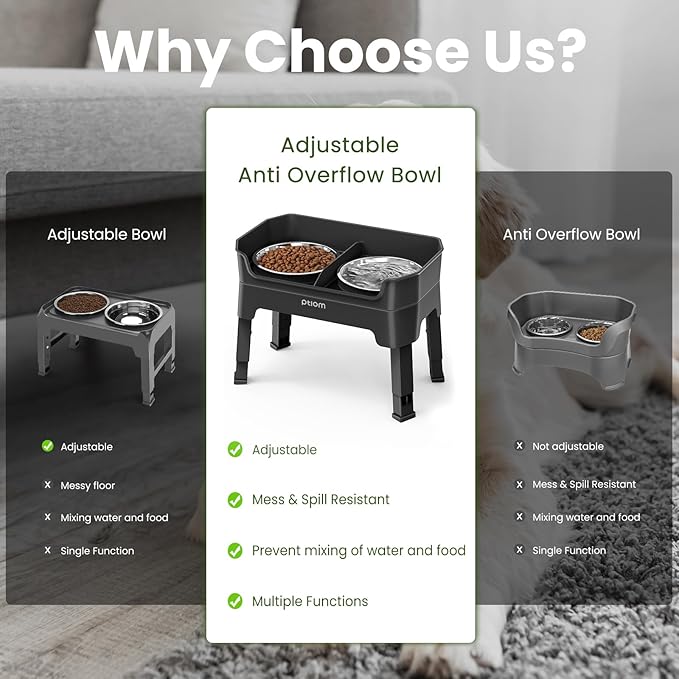 KPWACD 3-in-1 Elevated Dog Bowls Mess Proof Raised Slow Feeder Dog Bowls, 4 Height Adjustable Stand Licking Plate with 2 56oz Stainless Steel Doggy Food Dish for Small Medium Large Pets