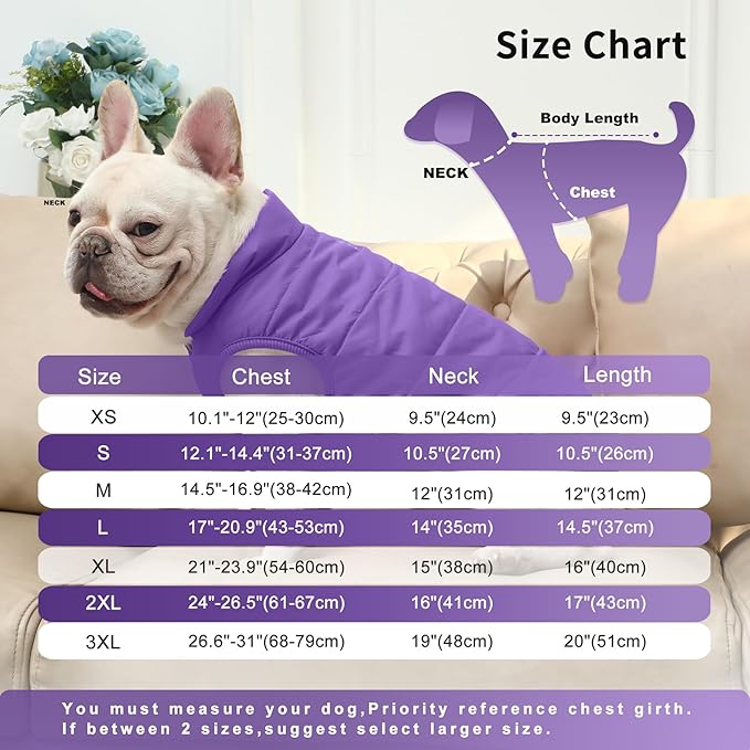 2 Layers Fleece Lined Warm Dog Jacket for Winter Cold Weather,Soft Windproof Large Dog Coat,Purple XXL