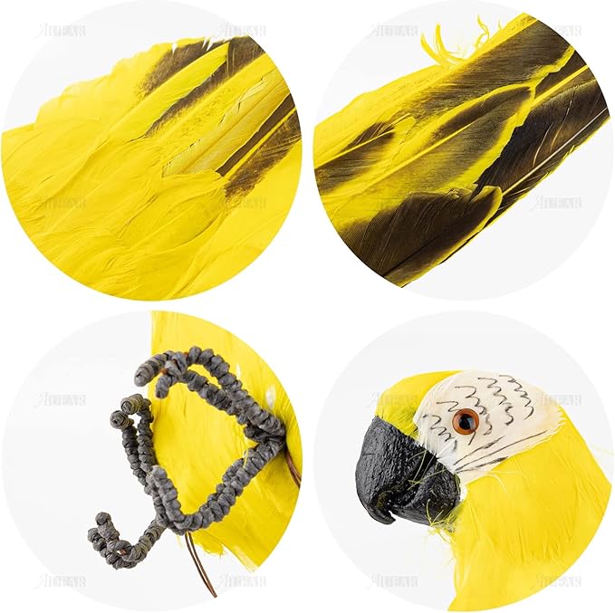 AUEAR, 17.7 Inch Yellow Lifelike Artificial Big Birds Feathered Fake Shoulder Parrot Decor Model for Decoration Craft