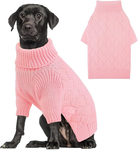 AOFITEE XL Dog Sweater, Dog Sweater Large Size Dogs, Large Dogs Sweaters for Female Male, Turtleneck Thick Warm Knitted Winter Fall Pet Sweatshirt Pullover, Solid Pet Christmas Sweaters (Pink, XL)