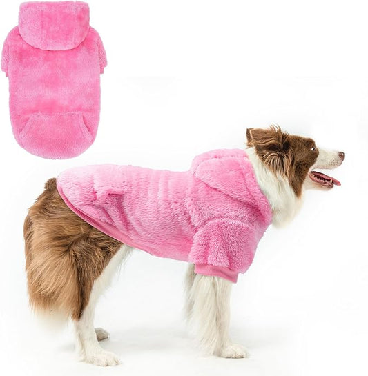 SCENEREAL Fuzzy Dog Sweater Hoodie for Small Medium Large Dogs, Big Fleece Warm Dog Sweatshirt with Pocket, Girl Boy Winter Dog Clothes, Designer Cute Male/Female Dog Outfit with Leash Hole