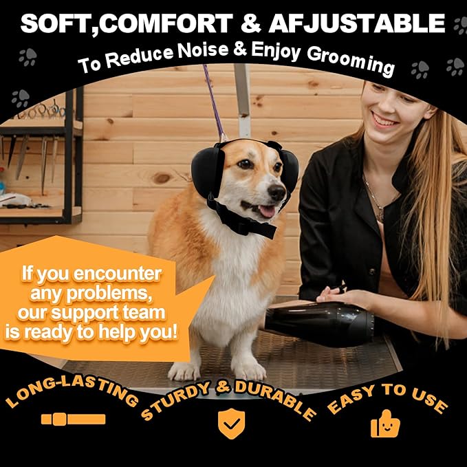 PROHEAR Ungrade Gel Pads Dog Ear Muffs Hearing Protection for Dogs, NRR 28dB for Thunder, Hunting, Tourism,Medium - Black