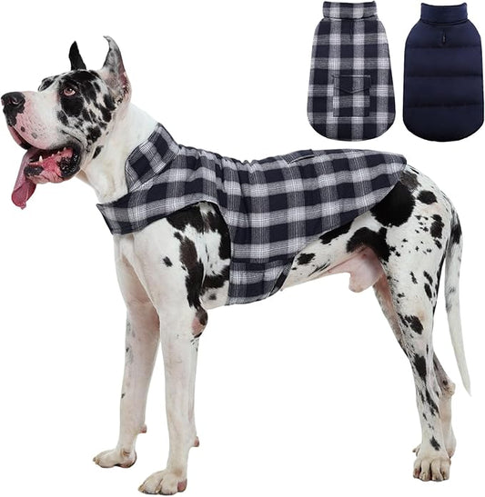 Kuoser Dog Winter Coat, Reversible Dog Jacket, Warm Doggie Coat British Style Puppy Cold Weather Coats, Windproof Pet Clothes for Extra Large Dogs Blue XXXL
