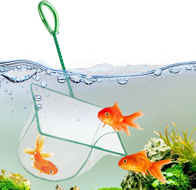 8 Inch Aquarium Fishnet Fish Tank Net with Long Plastic Handle Tank Cleaning Tools Quick Fish Catch Nets (Green)