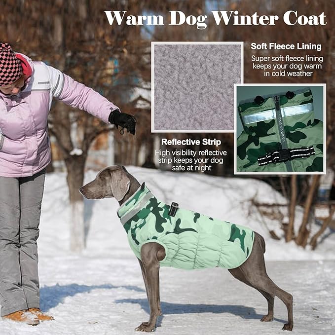 Lelepet Dog Coat Warm Dog Winter Coat Waterproof Dogs Jacket with Harness Built in Reflective Pet Fleece Vest Zip-Up Cold Weather Coats for Small Medium Large Dogs Turtleneck Windproof Boston Terrier