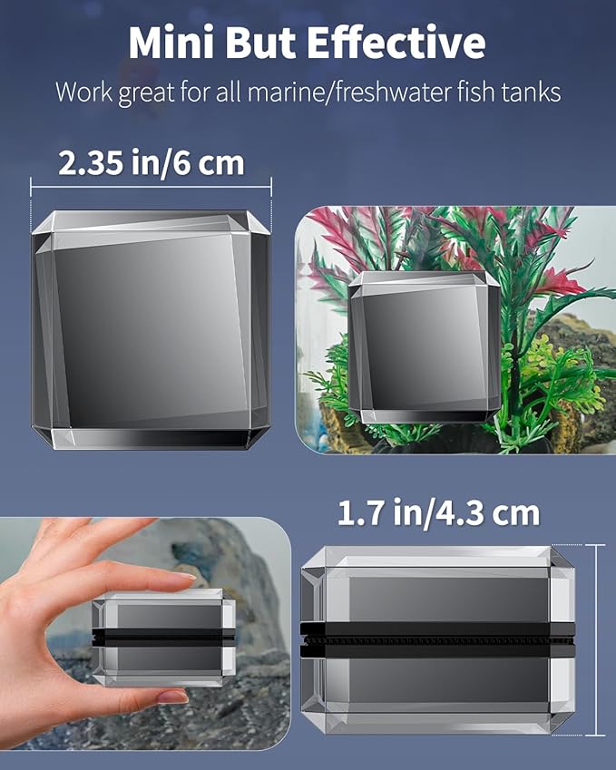 Pawfly Large Magnetic Aquarium Glass Cleaner 2 Inch Aquarium Magnetic Brush Fish Tank Magnetic Glass Cleaner Small Stain Scrubber Brush Aquarium Cleaning Tool for 2/5 Inch Thick Glass (Non-Floatable)