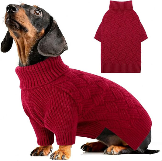 AOFITEE Small Dog Sweater, XS Sweaters for Dogs, Warm Dog Christmas Sweater, Dogs Winter Sweaters for Puppy, Turtleneck Thick Puppy Sweatshirt Female Male for Yorkie, Chihuahua (Red, XSmall)