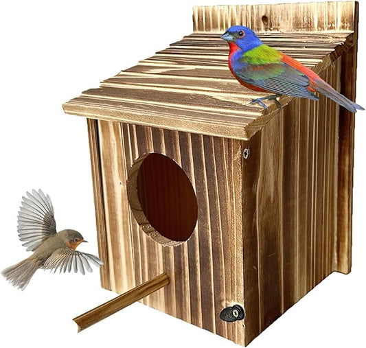 Bird House for Garden Wooden Bird Houses with House Pole birdhouses for Outside Bluebird Cardinals Hanging Birdhouse for Outdoors Hanging or Wall Mount
