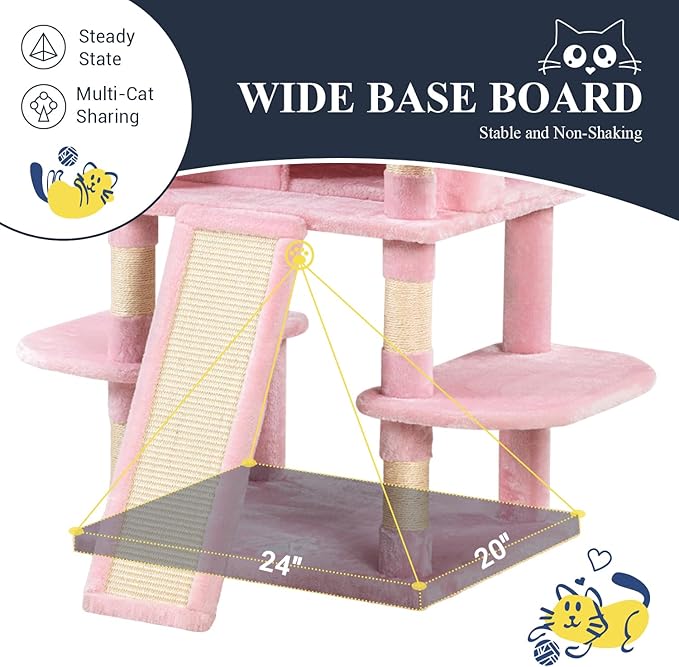 Allewie 68 Inches Cat Tree/House and Towers for Big Feline/Scratching Post/Multi-Level Large Kitty Climbing Tree with Condo/Pink