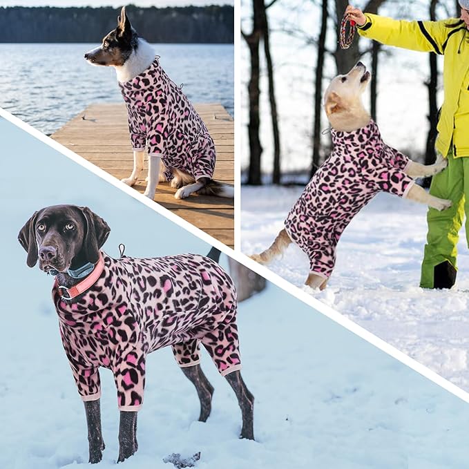 ROZKITCH Dog Winter Coat Soft Fleece Pullover Pajamas, Pet Windproof Warm Cold Weather Jacket Vest with Luminous Zipper, Jumpsuit Apparel Outfit Clothes for Small Medium Large Dog L-Pink 4XL