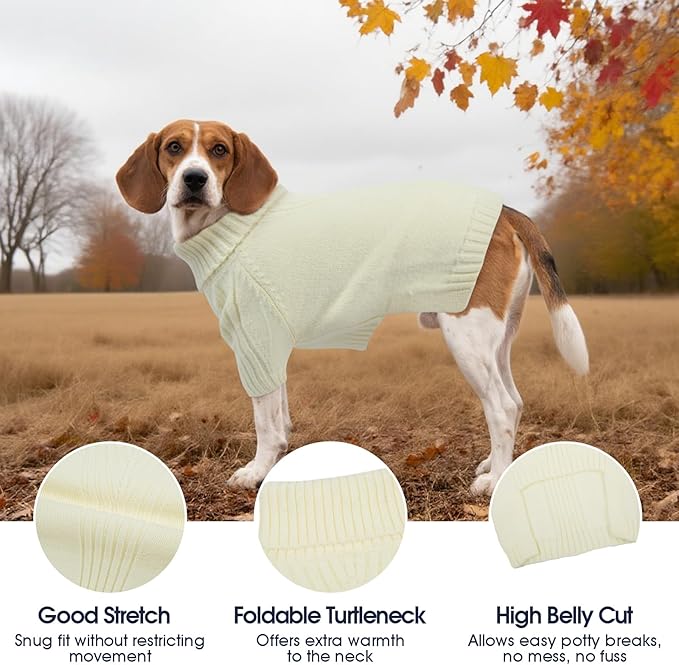 IECOii XXL Dog Sweater,Thermal Knit Big Dog Sweater with Sleeve,Pet Turtleneck Doggy Sweatshirt for Extra Large Dogs Boy Girl,Stretchy Large Dogs Cold Weather Outfit Pitbull Clothes,(White,XXL)