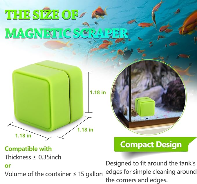 Magnetic Aquarium Fish Tank Glass Algae Scrapers Glass Cleaner Scrubber Clean [Compact, Scratch-Free, Non-Slip, Emhanced Magnet]
