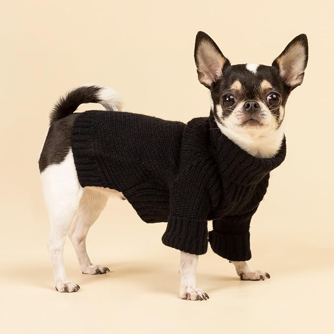 Fitwarm Dog Turtleneck Sweater, Thermal Knitted Pet Coat, Dog Winter Clothes for Small Dogs, French Bulldog Apparel, Black, Large