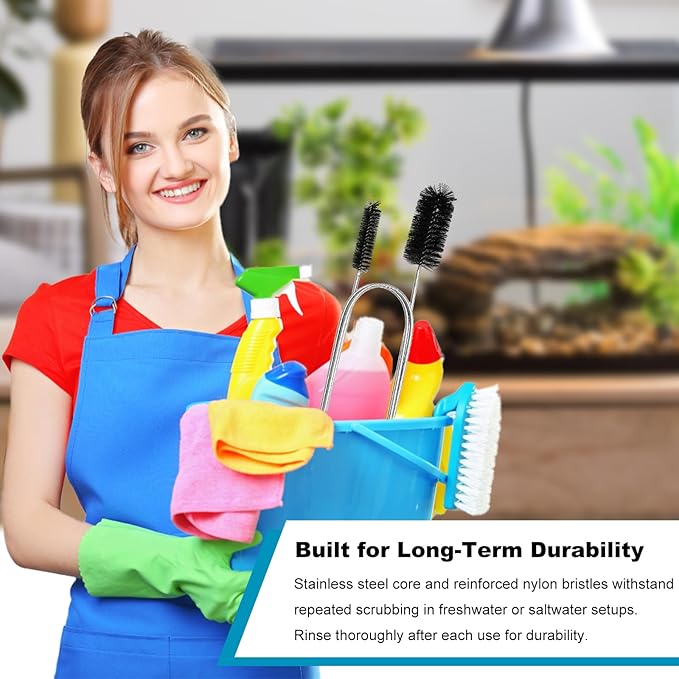 2-Pack Flexible Dual-Ended Aquarium & Kitchen Tube Brush – Stainless Steel Core with Durable Black Plastic, 61-Inch Long Cleaning Tool for Hoses, Pumps, and Narrow Pipes（Black）