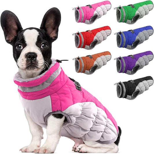 Lelepet Dog Coat Warm Dog Winter Coat Waterproof Dogs Jacket with Harness Built in Reflective Pet Fleece Vest Zip-Up Cold Weather Coats for Dogs Turtleneck & Windproof Coats Chihuahua Rose Red XS