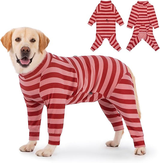 Dog Coats Autumn Winter Jumpsuit for Large Medium Dogs, Warmer Recovery Suit Polar Fleece Dog Bodysuit Lightweight Pajamas Pullover Stretchy Onesie Four-Legged Cold Weather Clothes (2XL, Xmas)