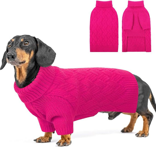 SUNFURA XS Dog Sweater, Small Dog Sweater Doggie Knitted Knitwear for Winter, Cat Pullover Christmas Sweatshirt for Yorkie Chihuahua, Warm Thick Turtleneck Clothes for Puppy, Hot Pink X-Small