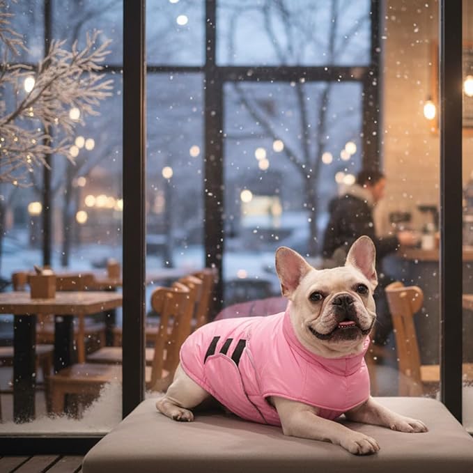 ASENKU Extra Warm Dog Coat with Fleece, Reflective Puffer Jacket, Adjustable with Zippered Leash Hole for Large Dogs, Winter Clothes (Pink, 2XL)