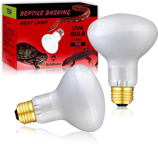 75 Watts UVA Reptile Heat Lamp Bulbs Basking Light for Reptiles and Amphibian, Basking Light for Bearded Dragon, UVA Reptile Light Bulb E26 Base 2 Pack