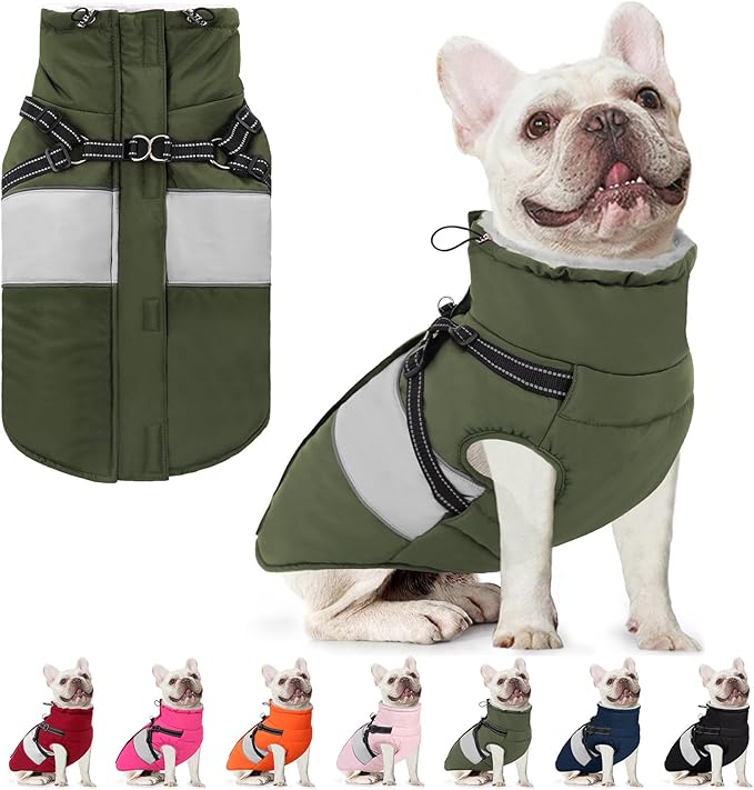 AOFITEE Dog Coat, Warm Dog Jacket with Harness Built in, Waterproof Coats for Small Dogs, Dogs Winter Coat Puffer Jacket with Zipper & Fleece Collar, Pet Snowsuit Sweater for Chihuahua Yorkshire, XS