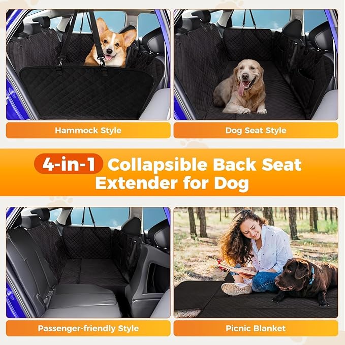 KingCamp 2025 Upgrade Dog Car Seat Cover for Back Seat, Waterproof Scratch Proof Dog Hammock with Hard Bottom 600D Heavy Duty Nonslip Durable Seat Protector with Mesh Window for Cars, SUVs