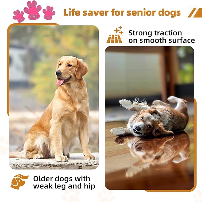 Non-Slip Dog Paw Protector Pads for Senior Dogs, Dog Paw Adhesive Pads on Hardwood Floor,Senior Pets Essentials with Strong Traction,Rubber Grippers,Pink,12 Sets 48 pc XXL