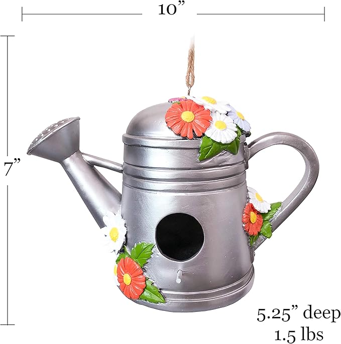 Spoontiques - Birdhouse - Garden Décor - Decorative Bird House for Yard and Garden Decoration - Hanging Novelty for Outdoor Patio - Watering Can Birdhouse