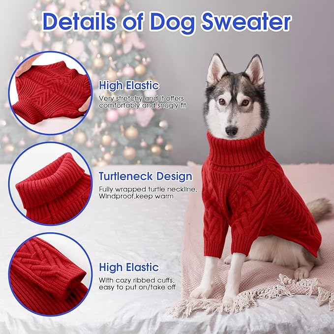 ASENKU Dog Sweater, Dog Sweaters for Medium Dogs, Warm Pullover Doggie KnitTurtleneck Warm Clothes for French Bulldog, Boston Terrier（Red, M）