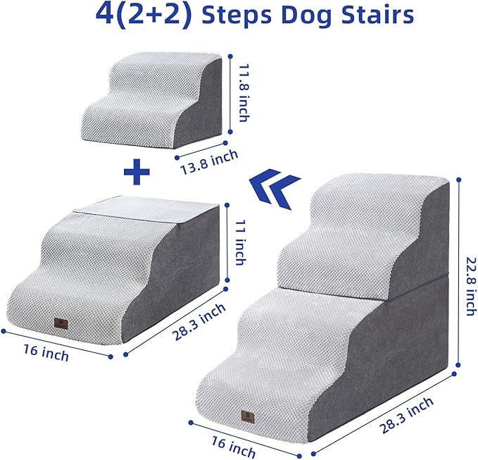 Pettycare Dog Stairs Ramp for High Beds and Couch,Curved Dog Steps for Small Pets, Pet Stairs Non-Slip Balanced Portable Puppy Ramp Indoor, 4 Steps,Grey
