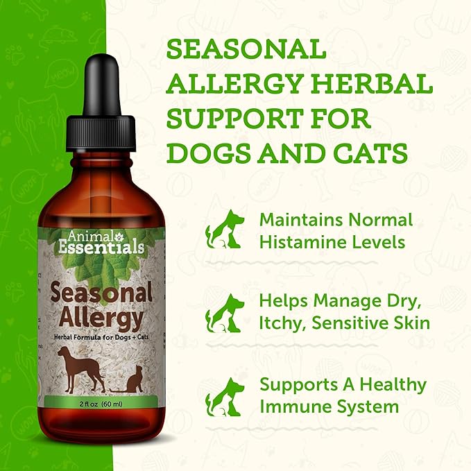 Animal Essentials Seasonal Allergy - Formulated with Nettle Leaf, Eyebright Herb, Licorice and Burdock Root, Herbal Formula for Dogs and Cats, Organic Herbs, Natural Vitamins and Minerals - 2 fl oz