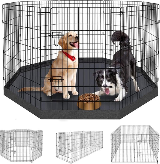 Peekaboo Dog Pen Pet Playpen Dog Fence Indoor Foldable Metal Wire Exercise Puppy Play Yard Pet Enclosure Indoor Outdoor 8 Panels 36 Inch with Bottom Pad/Top Cover(Black 36 Bottom Cover)