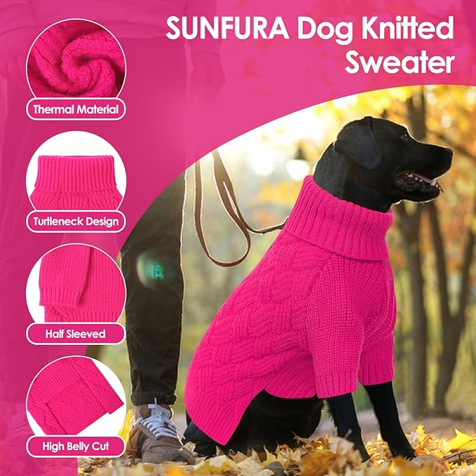 SUNFURA Dog Sweater Large Size Dog, XXL Pet Sweaters for Extra Large Dogs, Doggy Warm Turtleneck Christmas Sweatshirt Cold Weather Knit Pullover for Golden Retriever, Hot Pink XXL