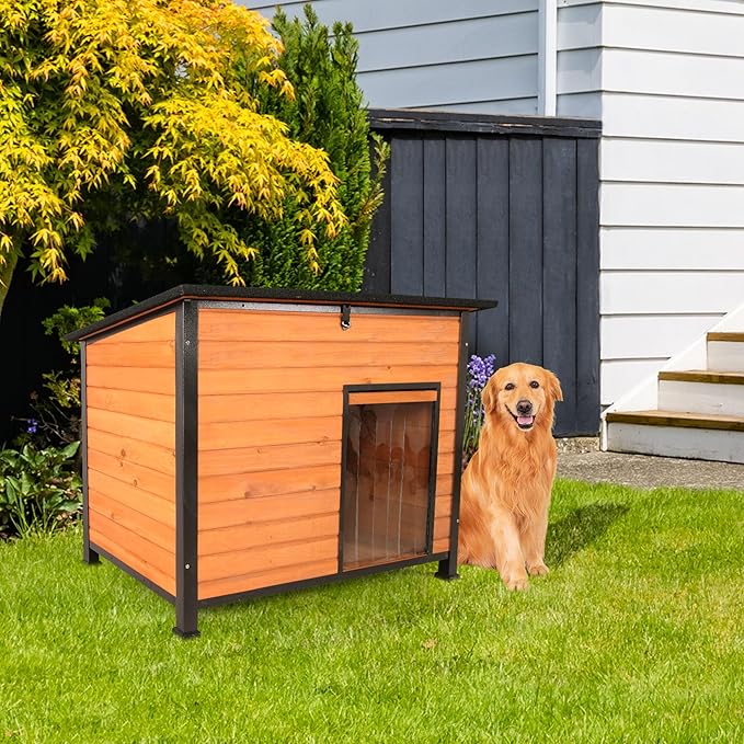Dog House Outdoor with Prevent Chewing Iron Frame, Cat Houses Removable Floor and Open Roof for Dogs,Cats,Rabbits Animals